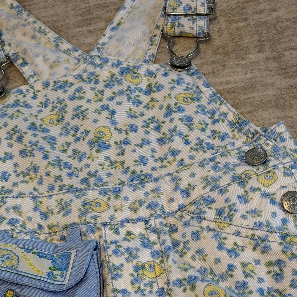 Vintage Sesame Street Big Bird Floral Overalls 18M Baby Toddler AOP